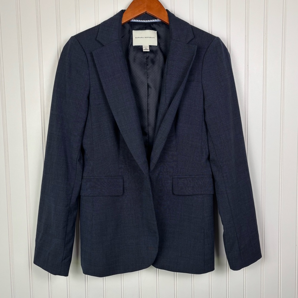 Banana Republic Navy Blue Wool Spandex Stretch Size Women’s 4 Blazer Sport Coat